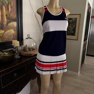 FILA Heritage Pleated TENNIS SKIRT SET Red / White / & BLUE